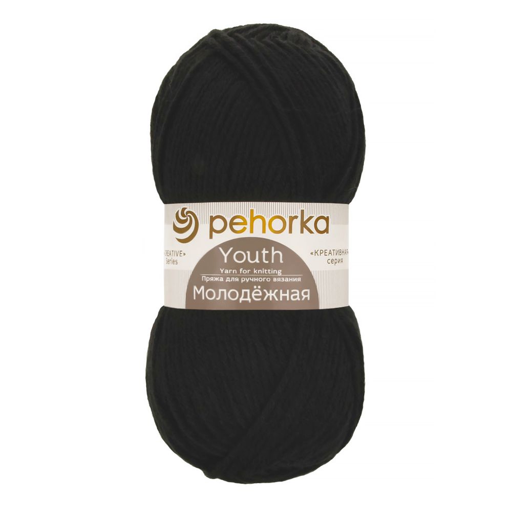 Пряжа Пехорка Молодежная / уп.5 мот. по 100 г, 280 м, цв.002 черный