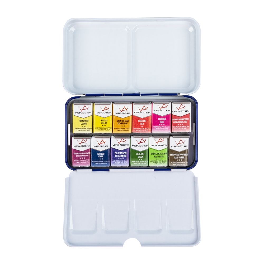 Акварель художественная, набор в металлической коробочке 12 цв, Цветочная симфония, палитра Марии Барановской, Vista-Artista VAWSM-12