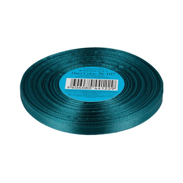 Лента атласная 1-сторонняя 6.0 мм / 33±2 метра, 107 т-зеленый, Gamma
