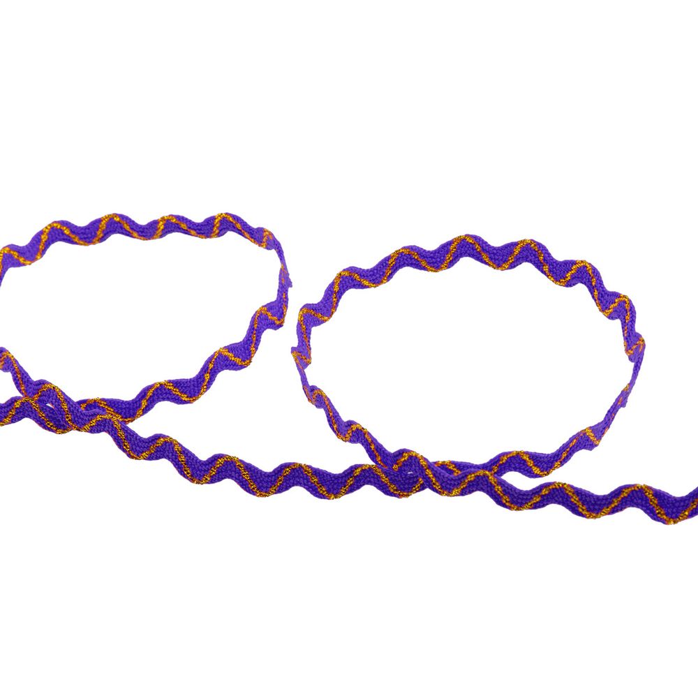 Тесьма отделочная зигзаг 9 мм, / 20 метров, фиолетовый/под золото, Blitz