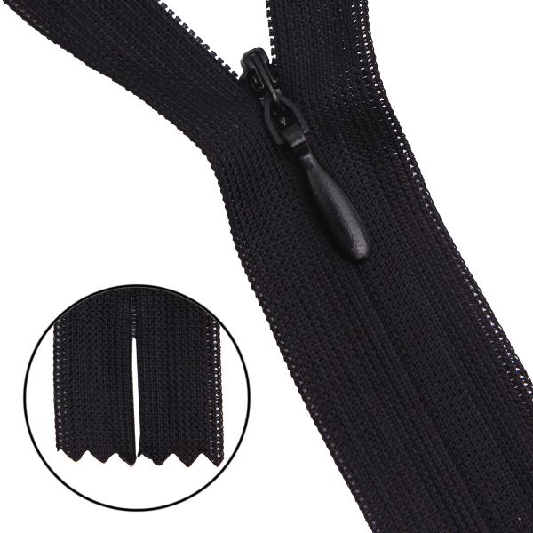 Молния потайная (скрытая) Т3 (3 мм) 1 зам., н/раз., 20 см, черный, 31200 / 20, 10 шт