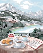 Картина по номерам Фрея PNB/PLC-257, Завтрак с видом на горы, (цветной холст) 50х40 см
