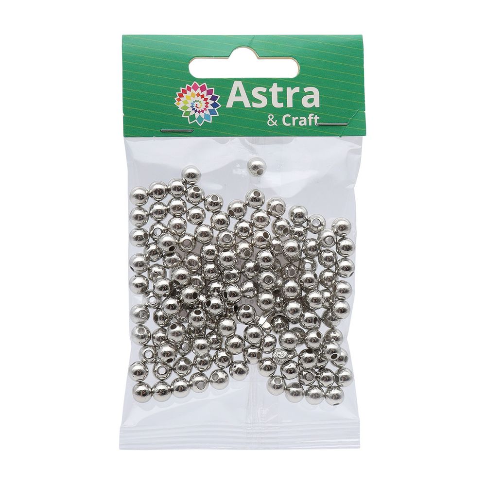 Бусины пластик под металл ⌀6 мм, 15гр (130±10 шт), Astra&Craft (MH.КР.06 серебро), MH.КР