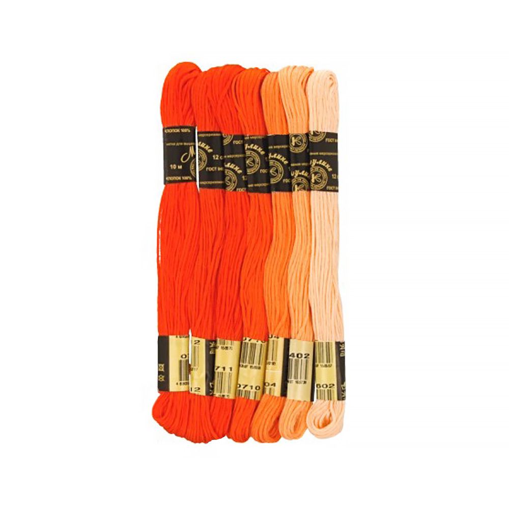 Набор мулине ПНК им.Кирова Цветик-Семицветик 100% хлопок, 7 мотков по 10 метров, №2 оранжевая гамма