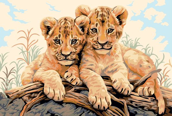 Картина по номерам Фрея PNB/PS-374, Малыши-львята, 30х20 см