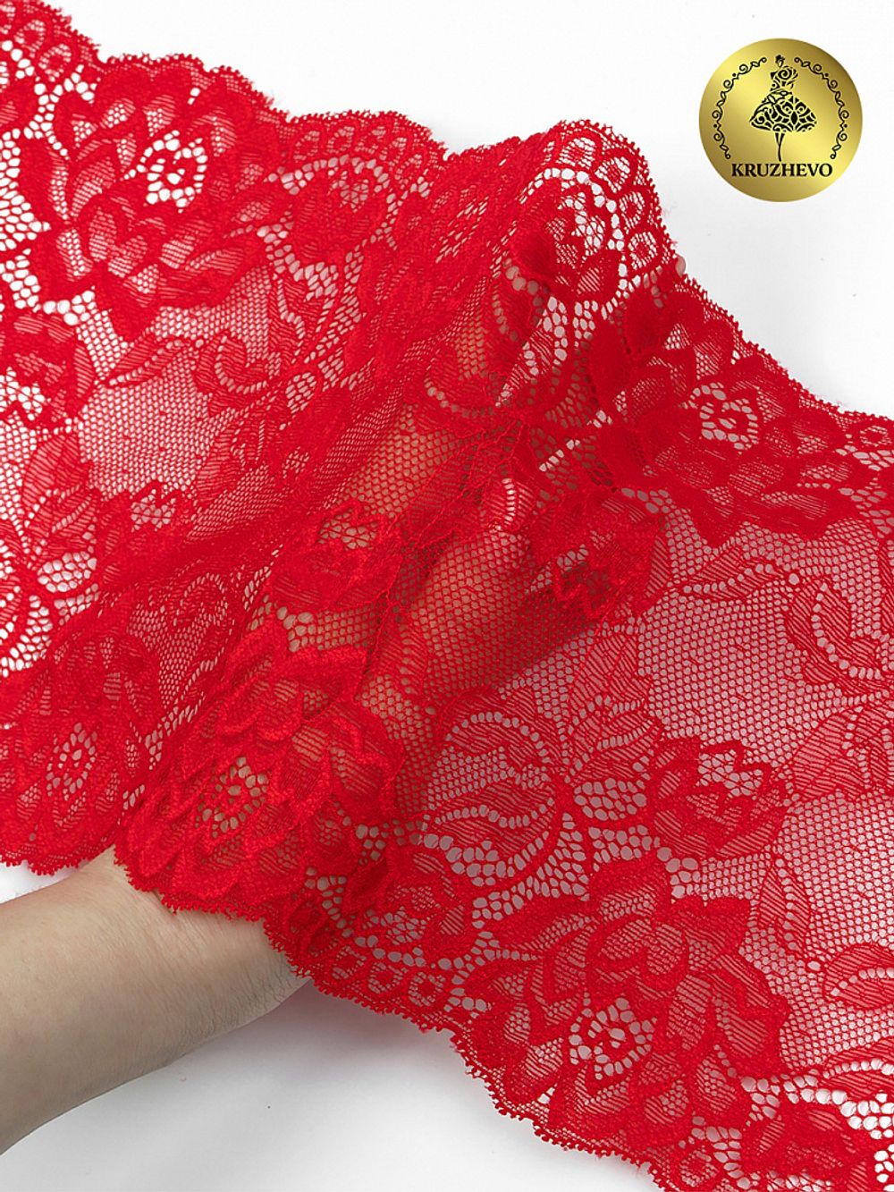 Кружево бельевое эластичное 180 мм / 25 м, L838, цв.100 красный, Kruzhevo