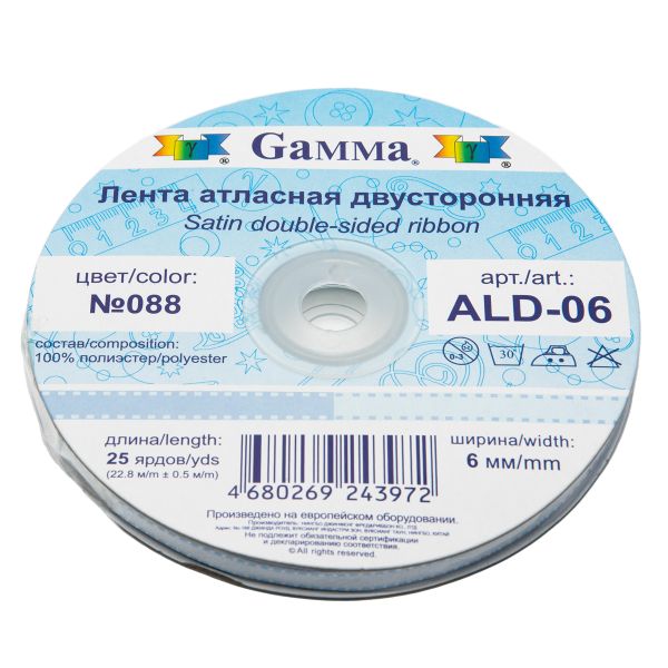 Лента атласная 2-сторонняя 6.0 мм / 22.8±1 метра, 088 бл.голубой/голубой, Gamma ALD-06