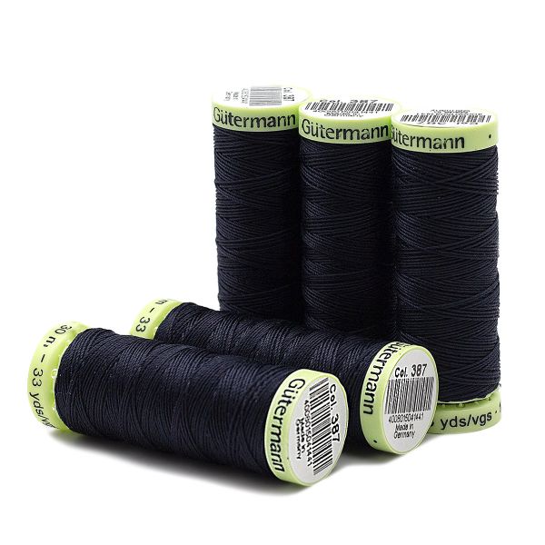 Нитки отделочные Gutermann Top Stitch, 30м, 387 чернильно-черный, 5 катушек