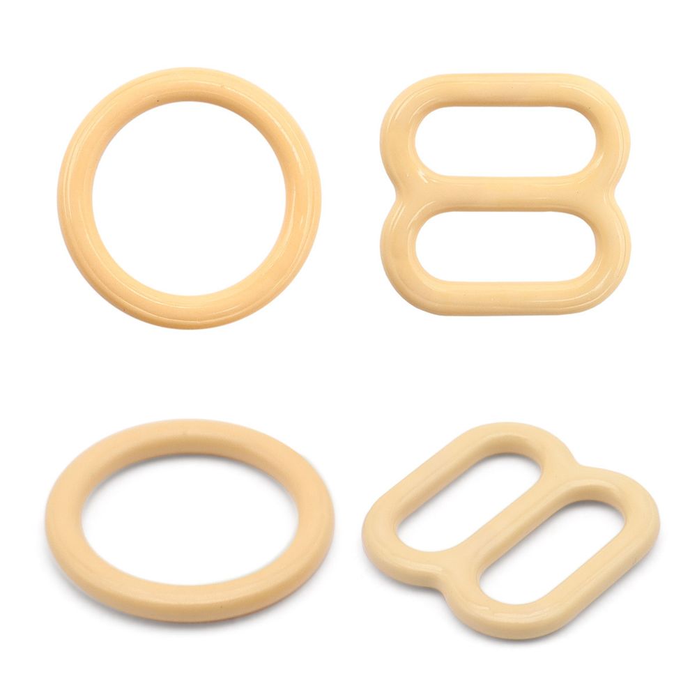 Набор кольца + регуляторы для бюстгальтеров металл 8 мм, (10 колец, 10 регул.), телесный