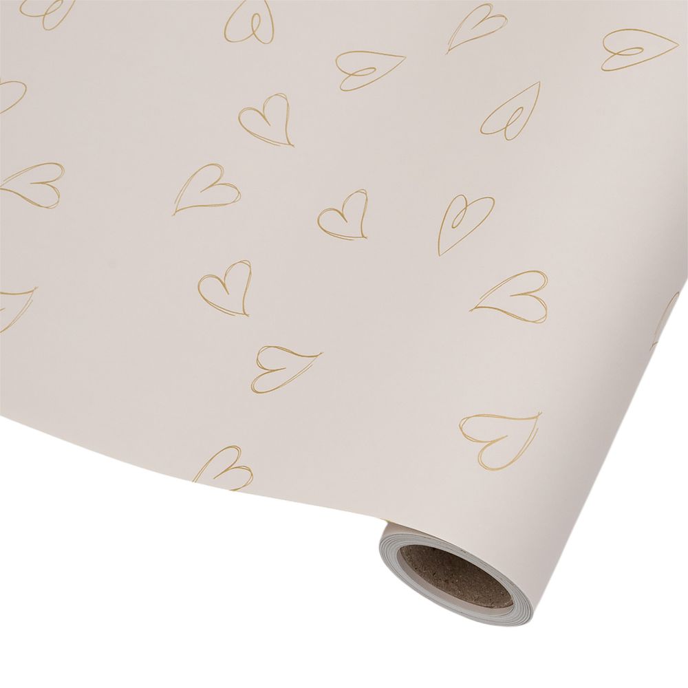 Пленка упаковочная для цветов и подарков Большие сердечки, 65 мкр, 58см / 10м ± 5% (VH2554 светло-серый с сердечками)