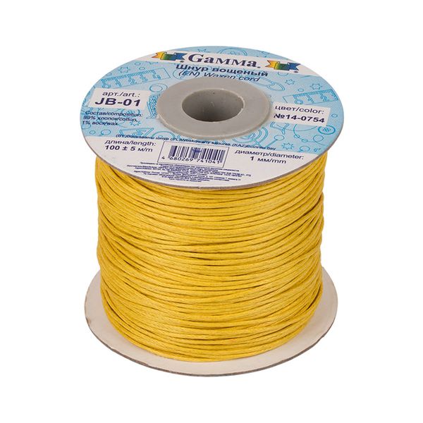 Шнур вощеный ⌀1.0 мм, 100 м, 14-0754 желтый, Gamma JB-01