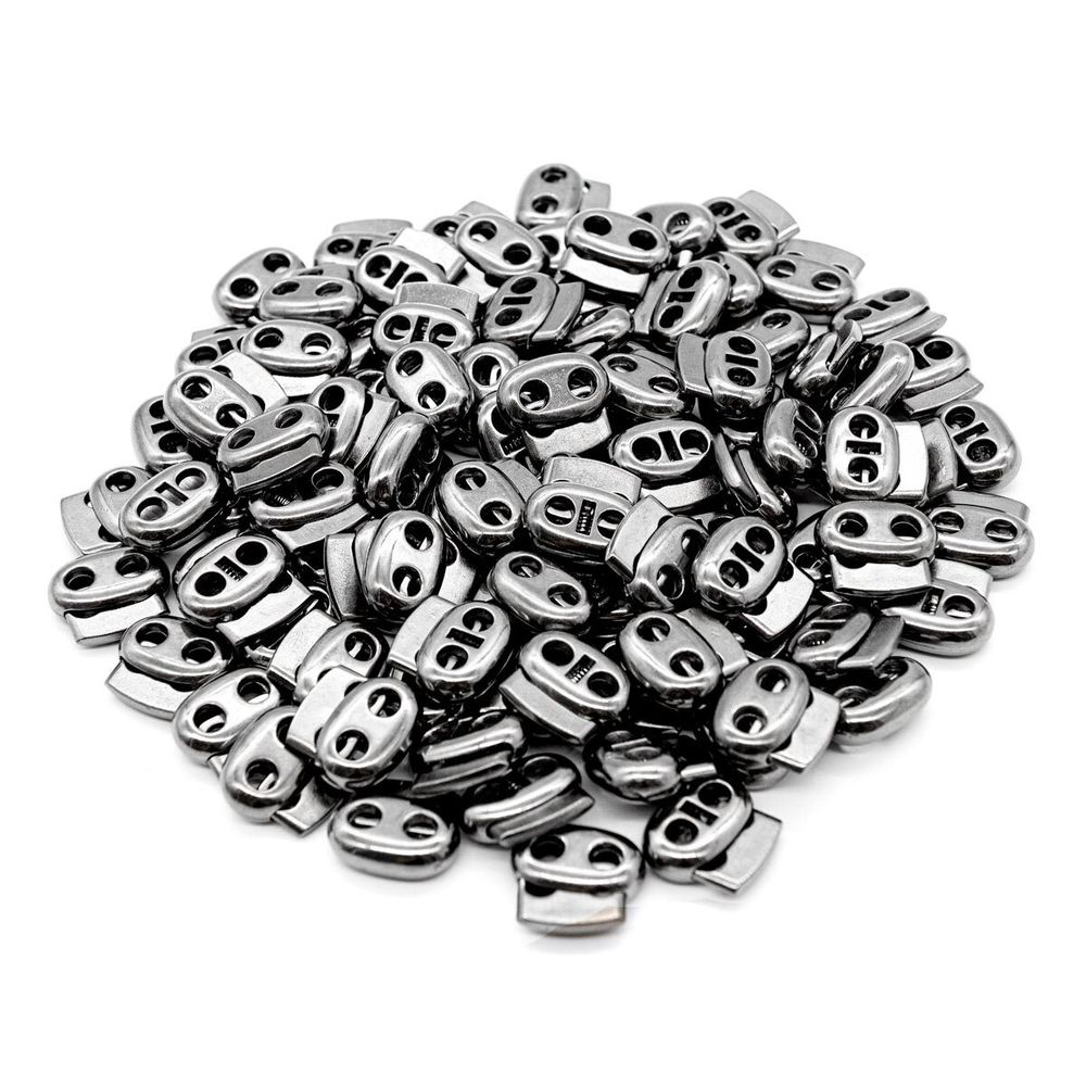 Фиксатор (зажим) для шнура пластик 2 отв., ⌀5.0 мм, 23х20 мм, плоский, под металл (никель), 200 шт