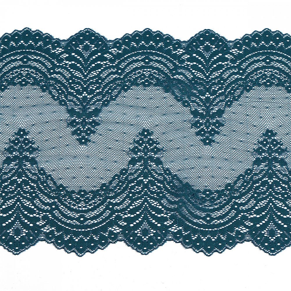 Кружево бельевое эластичное 230 мм / 10 м, 8036, цв.F222 изумрудно-синий, Kruzhevo