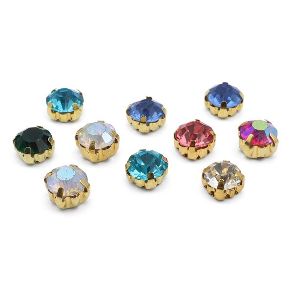 Хрустальные стразы в цапах круглые (золото) МИКС 8х8мм, 10 шт/упак Astra&Craft, ЗЦ000НН88