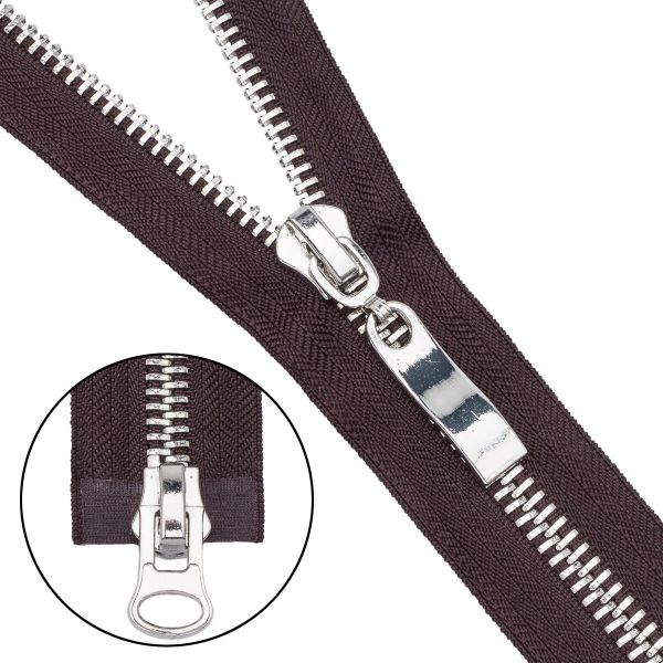 Молния металл Т8 (8 мм) 2 зам., разъем., 65 см, никель, 868 т.коричневый, 5 шт, 15165-2
