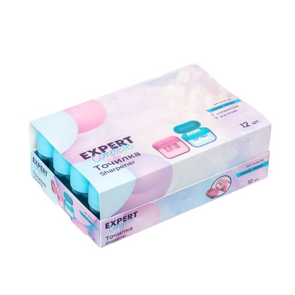 Точилка пластиковая с контейнером, 2 отверстия 12 шт, в ассортименте, Expert Complete ECSH-05