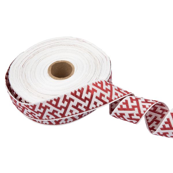 Лента (тесьма) жаккардовая 32.0 мм / 25 метров, Орнамент для северных народов, рис 9302 белый-бордовый, Gamma С3774