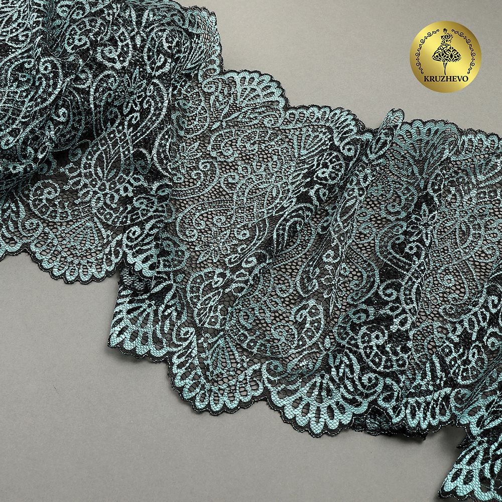 Кружево бельевое эластичное 225 мм / 3 м, 40992 цв.т.зеленый+св.зеленый, Kruzhevo