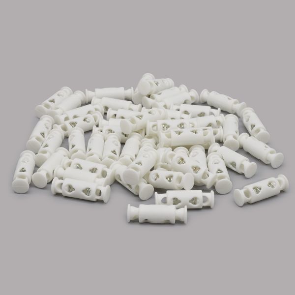 Фиксатор (зажим) для шнура пластик 2 отв., ⌀3.5 мм, 8.2х26 мм, белый матовый, 50 шт