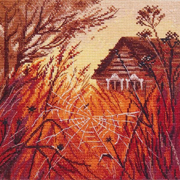 Набор для вышивания нитками Овен 1667, Пейзаж с паутинкой 18х18 см