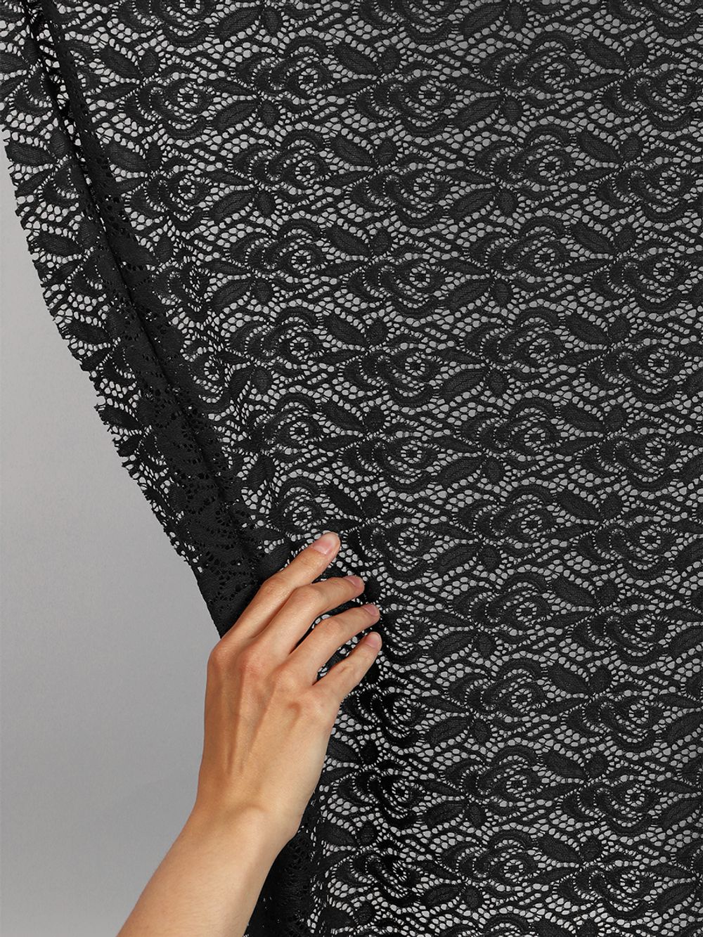 Ткань кружевная гипюр стрейч 160 г/м², ш.150см, арт.SZ031636 цв.черный, уп.1м