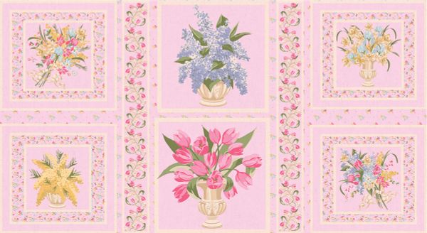 Ткань для пэчворка Peppy Весенний этюд панель, отрез 60х110 см, 146 г/м², ВЭ-03 розовый, Peppy