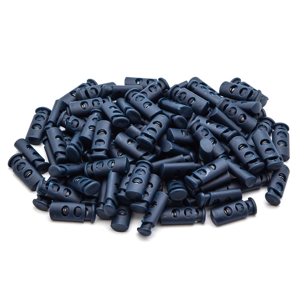 Фиксатор (зажим) для шнура пластик 2 отв., ⌀4.0 мм, 9х22 мм, цилиндр, ПП, т.синий, 100 шт