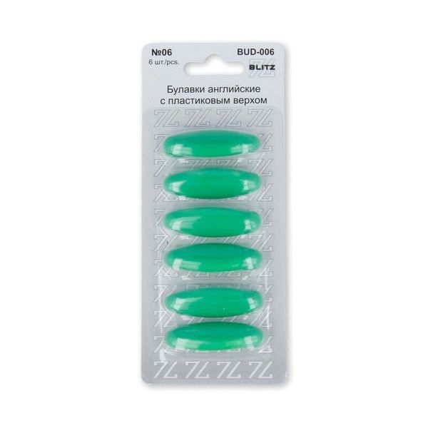 Булавки английские пластик 36 мм, 6 шт, 06 зеленый, Blitz BUD-006
