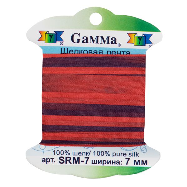 Лента (тесьма) шелковая 7.0 мм / 9.1±0.5 метров, M120 красный/т.бордовый, Gamma SRM-7
