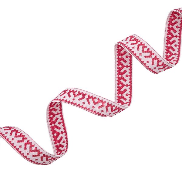 Лента (тесьма) жаккардовая 24.0 мм / 25 метров, Славянский орнамент Оберег, рис.9674, белый/красный, С3772Г17