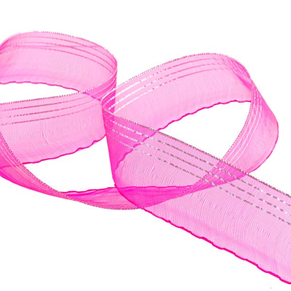 Лента капроновая (органза) 38.0 мм / 25 метров, 030 т.розовый/серебро, Blitz ORT-38