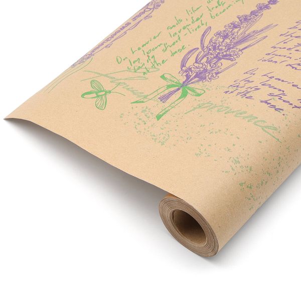 Крафт-бумага Лаванда 72 см / 10±5% метров, 60 г, 60 мкр, цв. салатовый-сиреневый на коричневом фоне