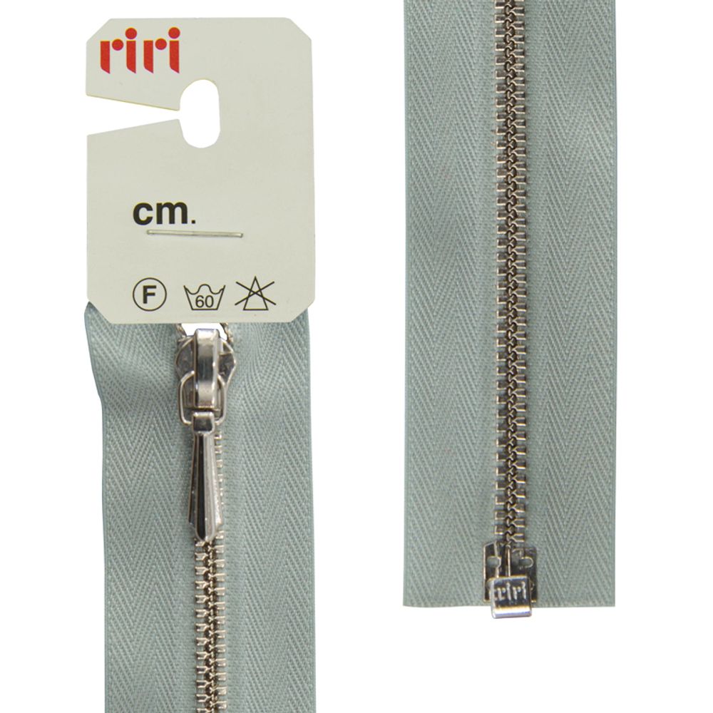Молния металлическая RIRI Т3 (3 мм) Ni, слайд.Tropf, 1 зам., разъем., 60 см, цв. тесьмы 2118, св.-серый, упак. 5 шт