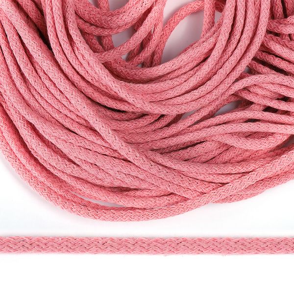 Шнур круглый х/б ⌀5.0 мм / 25 метров, с наполнителем 010 розовый