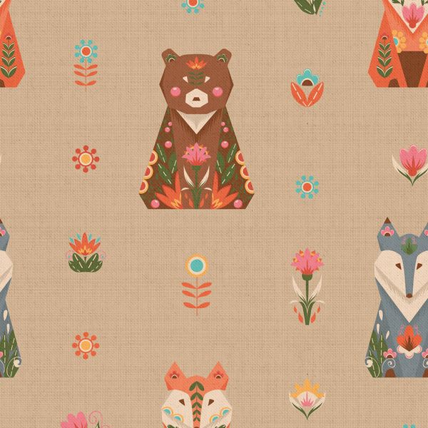 Ткань для пэчворка Peppy Лесные жители, отрез 50х55 см, 146 г/м², ЛЖ-04 бежевый, Peppy