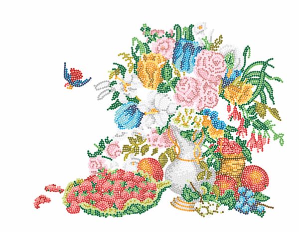Алмазная (кристальная) мозаика Фрея, Пейзаж-фрукты и цветы, Фрэнсис Флора Бонд Палмер, 40х30 см