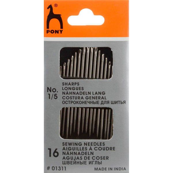 Иглы ручные с острым кончиком № 1-5, 16 шт, Pony