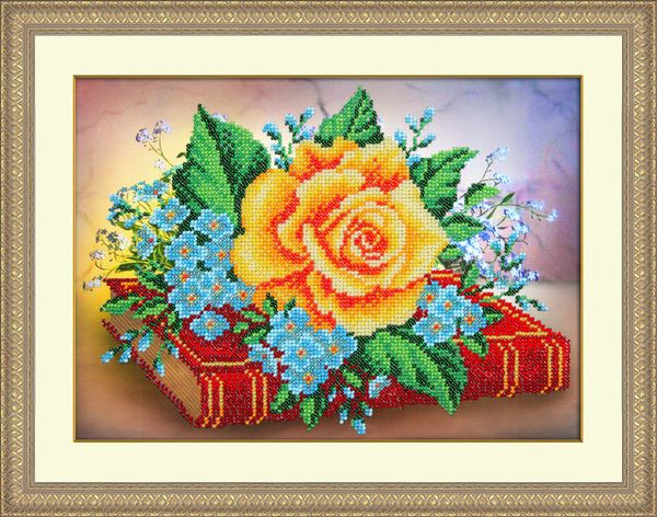 Набор для вышивания бисером Паутинка, Роза и незабудки 28х20 см