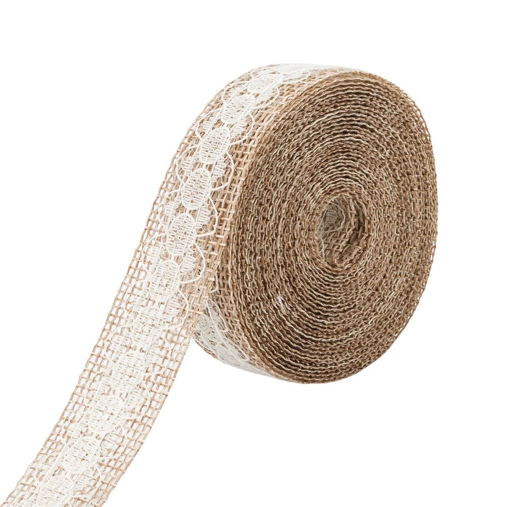 Тесьма отделочная джутовая 20 мм / 4.5 метра, с кружевом, натуральный, Astra&amp;Craft, 6150-0913