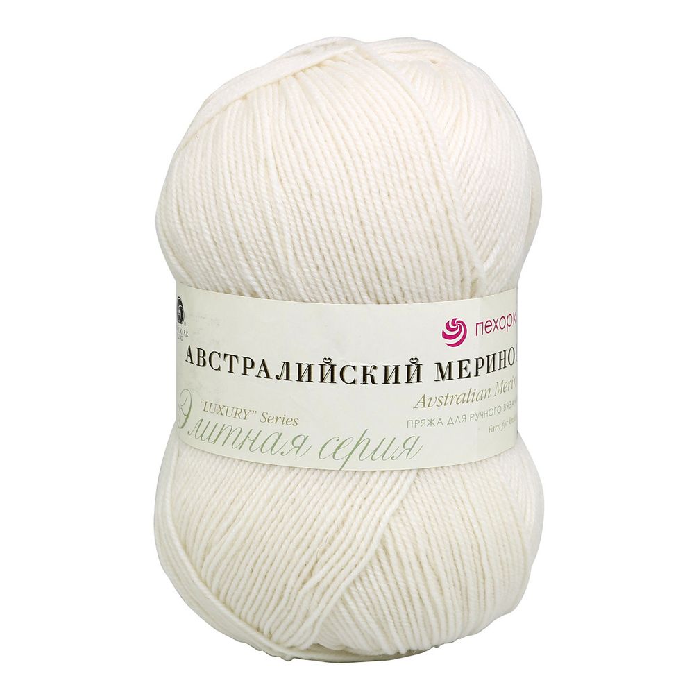 Пряжа Пехорка Австралийский меринос / уп.5 мот. по 100 г, 400 м, 01 белый