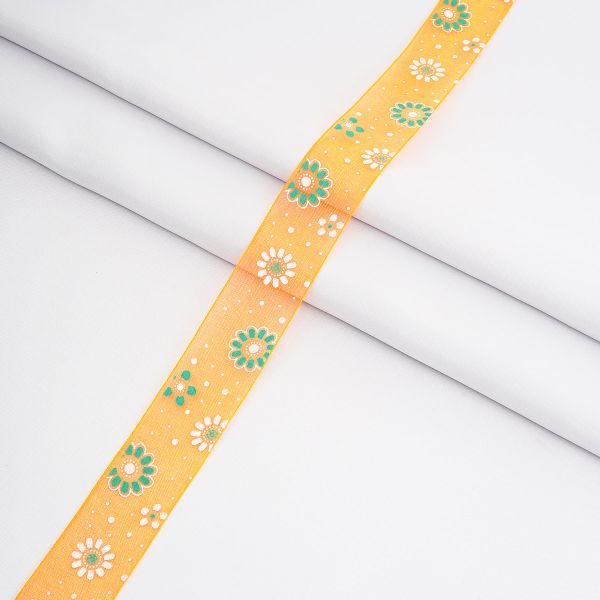 Лента капроновая (органза) Цветы 25.0 мм / 44.7 метра, 2507 оранжевый