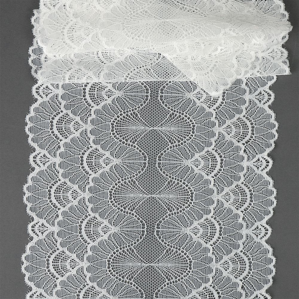 Кружево бельевое эластичное 195 мм / 10 м, цв.01 белый, Kruzhevo