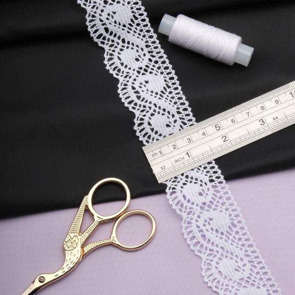 Кружево вязаное (тесьма) 35 мм / 25 м, бел, одностороннее, 485224