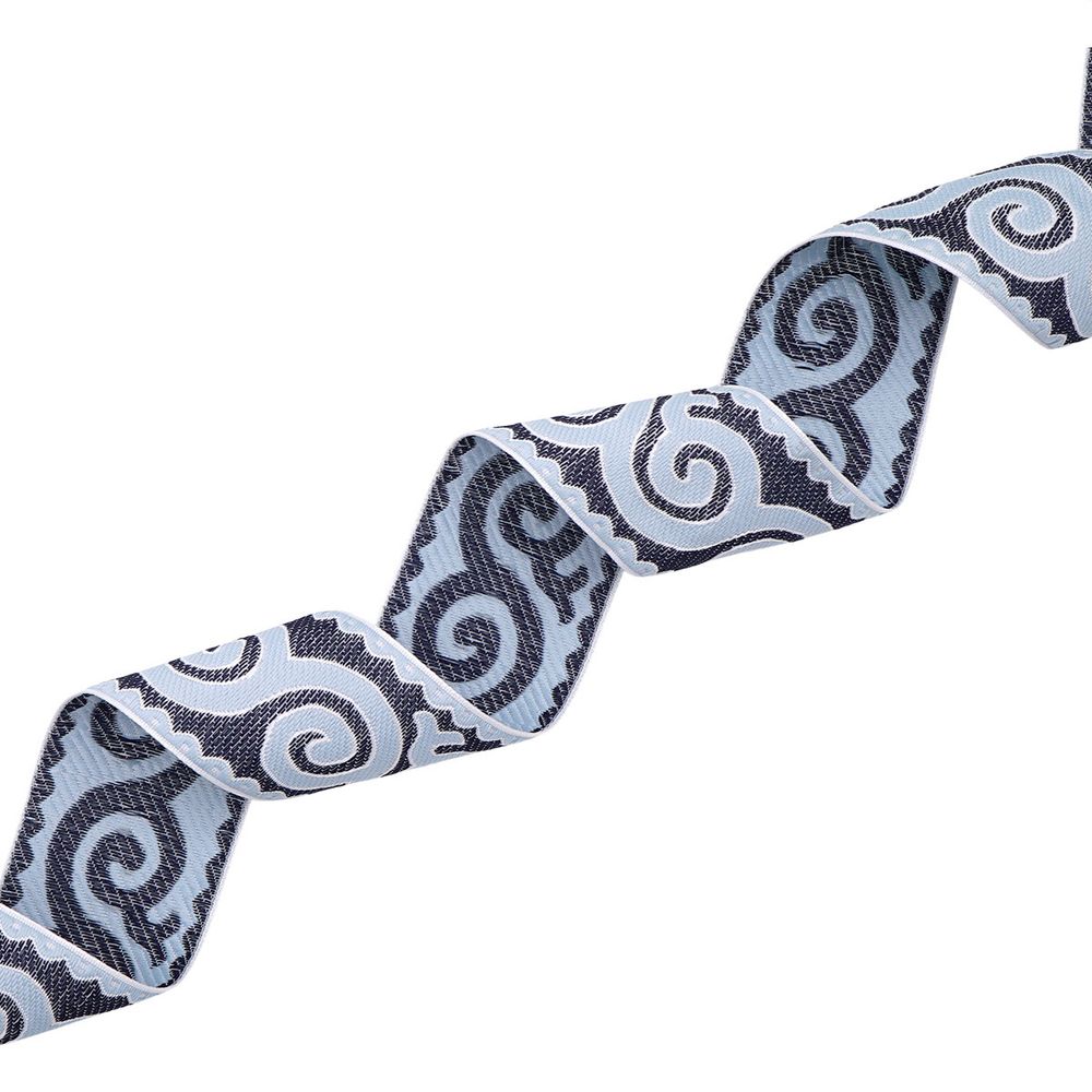 Лента (тесьма) жаккардовая 50.0 мм / 25 метров, Славянский орнамент Оберег, рис.9605, белый/голубой/т.синий, С3775Г17