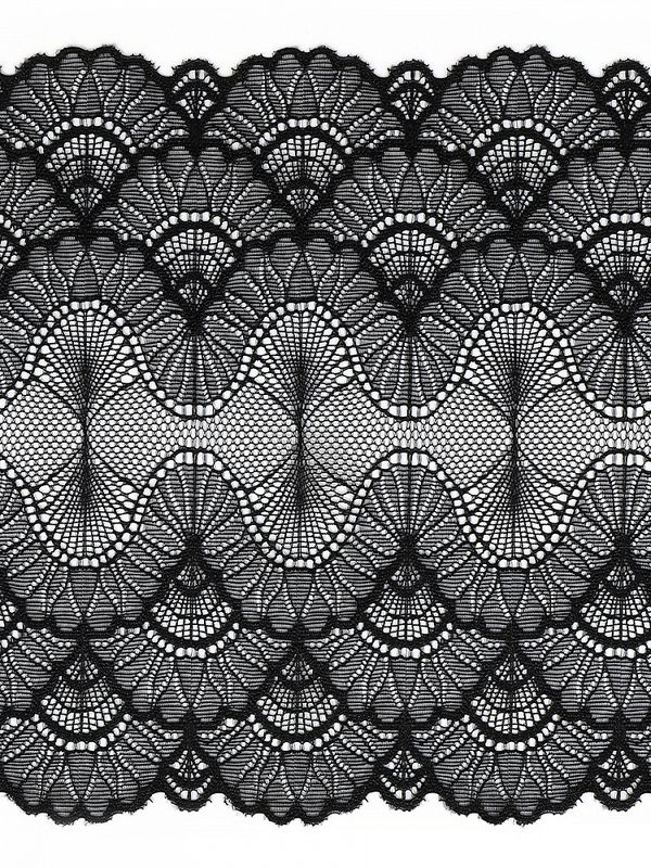 Кружево бельевое эластичное 195 мм / 2.7 м, 8034, цв.02 черный, Kruzhevo