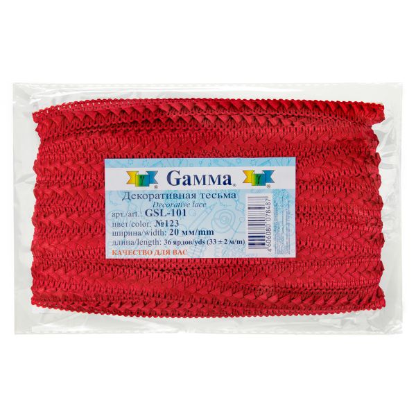 Тесьма декоративная Gamma Самбоса GSL-101 20 мм, 33 м, 123 коричнево-бордовый
