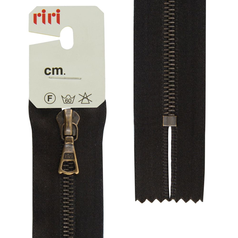 Молния металлическая RIRI Т4 (4 мм) AM, н/раз., атлас. тесьма, 30 см, цв. тесьмы 2226, темн. шоколад, упак. 5 шт
