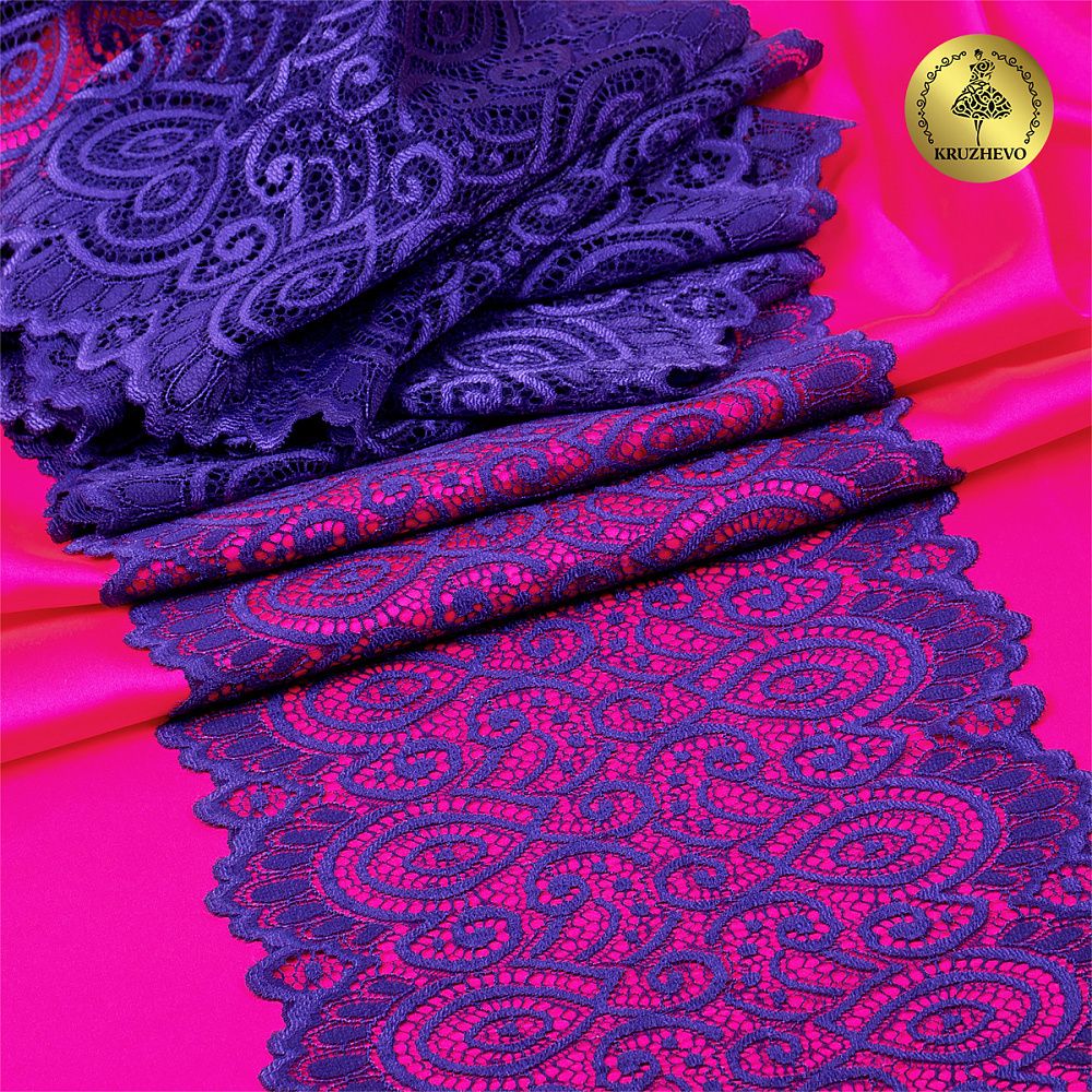 Кружево эластичное (стрейч) L1351 180мм цв.14 сиреневый, 25 м, Kruzhevo