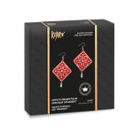 Набор для вышивания бисером Klart, серьги квадратные Красный орнамент, 4,5х4,5 см