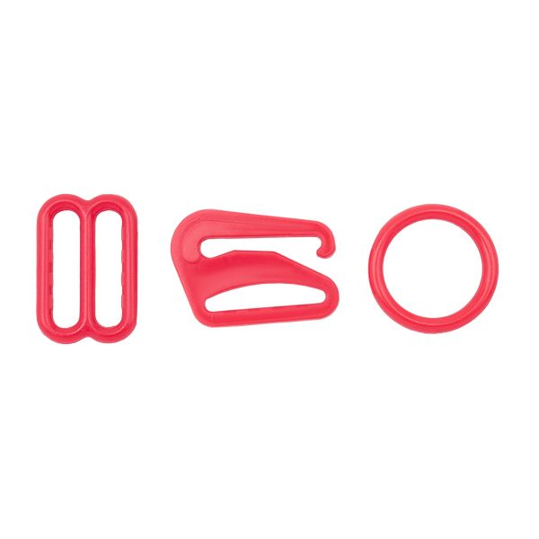 Набор фурнитуры для бюстгальтера пластик (кольца ⌀12 мм + регуляторы 14.5 мм + крючки 15 мм по 4 шт), цв.100 красный, 27161